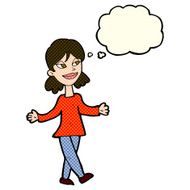 cartoon woman with no worries thought bubble N16