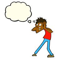 cartoon man panicking with thought bubble N27