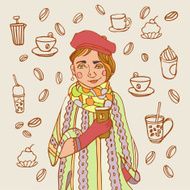 Cute little girl with coffee Coffee time A cup of