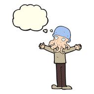cartoon alien squid face man with thought bubble N5
