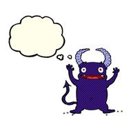 cartoon little devil with thought bubble N10