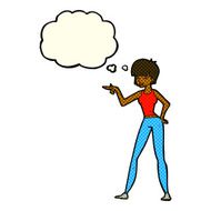 cartoon woman pointing with thought bubble N106