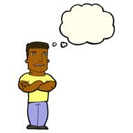cartoon tough guy with folded arms thought bubble N6