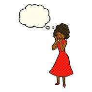 cartoon worried woman with thought bubble N40