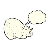 cartoon stretching polar bear with thought bubble N3