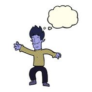 cartoon happy vampire man with thought bubble N15