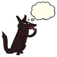 cartoon wolf licking paw with thought bubble N3