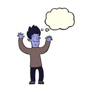 cartoon happy vampire man with thought bubble N16