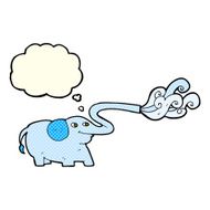 cartoon elephant squirting water with thought bubble N11