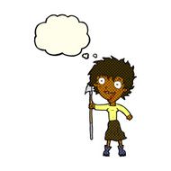 cartoon crazy woman with spear thought bubble N6
