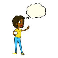 cartoon woman waving with thought bubble N172