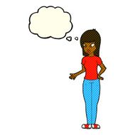 cartoon woman explaining with thought bubble N25