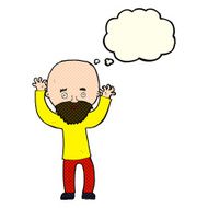cartoon bearded man panicking with thought bubble N5