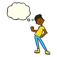 cartoon celebrating man with thought bubble N6