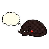 cartoon curled up dog with thought bubble N6