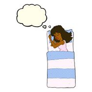 cartoon sleeping woman with thought bubble N5