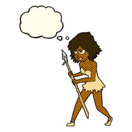 cartoon cave girl with thought bubble N6