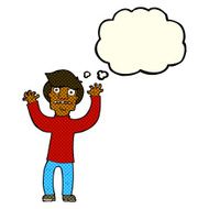 cartoon terrified man with thought bubble N111