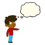 cartoon pointing boy with thought bubble N16