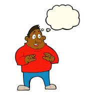 cartoon excited overweight man with thought bubble N5