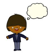 cartoon happy boy with open arms thought bubble N11