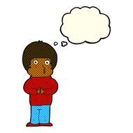 cartoon shy boy with thought bubble N11
