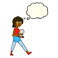 cartoon soccer girl with thought bubble N6