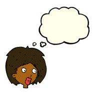 cartoon woman looking with thought bubble N6