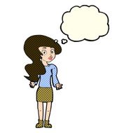 cartoon woman shrugging shoulders with thought bubble N237