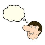 cartoon happy male face with thought bubble N9