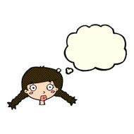 cartoon confused female face with thought bubble N5