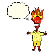 cartoon flaming skeleton with thought bubble N3