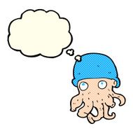 cartoon alien head wearing hat with thought bubble N5