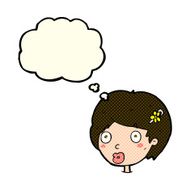 cartoon surprised female face with thought bubble N31