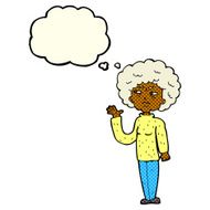 cartoon annoyed old woman waving with thought bubble N5