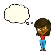 cartoon confused woman with thought bubble N42