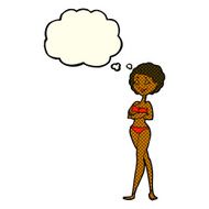 cartoon retro woman in bikini with thought bubble N4