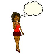 cartoon attractive office woman with thought bubble N6