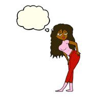 cartoon attractive woman looking surprised with thought bubble N6