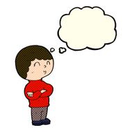 cartoon boy with folded arms thought bubble N10