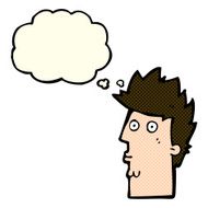 cartoon surprised face with thought bubble N9