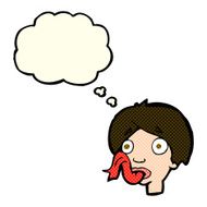 cartoon head sticking out tongue with thought bubble N5