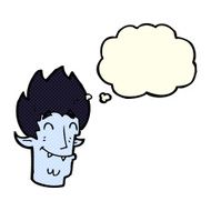 cartoon happy vampire head with thought bubble N5