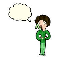 cartoon woman sticking out tongue with thought bubble N5