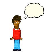 cartoon bored man shrugging shoulders with thought bubble N6