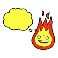 cartoon friendly fireball with thought bubble N11