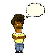 cartoon mustache muscle man with thought bubble N5