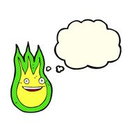 cartoon friendly fireball with thought bubble N12