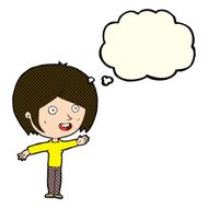 cartoon happy girl waving with thought bubble N5