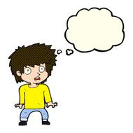 cartoon frightened boy with thought bubble N10